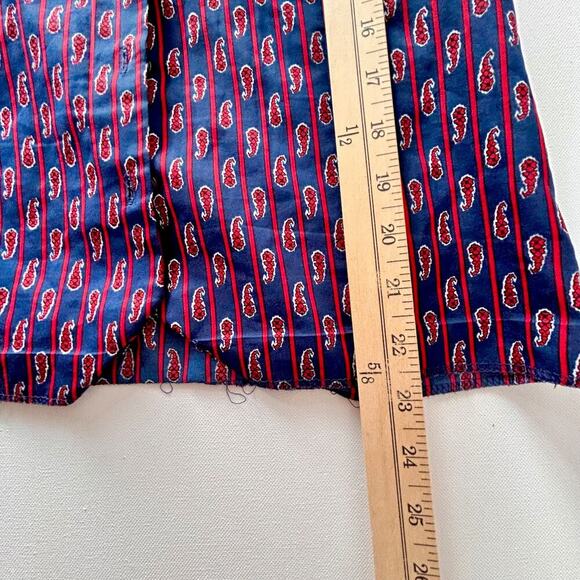 Vintage Paisley Blouse Puffy Sleeves Navy Red Silky Button Up Size Small - Picture 11 of 11